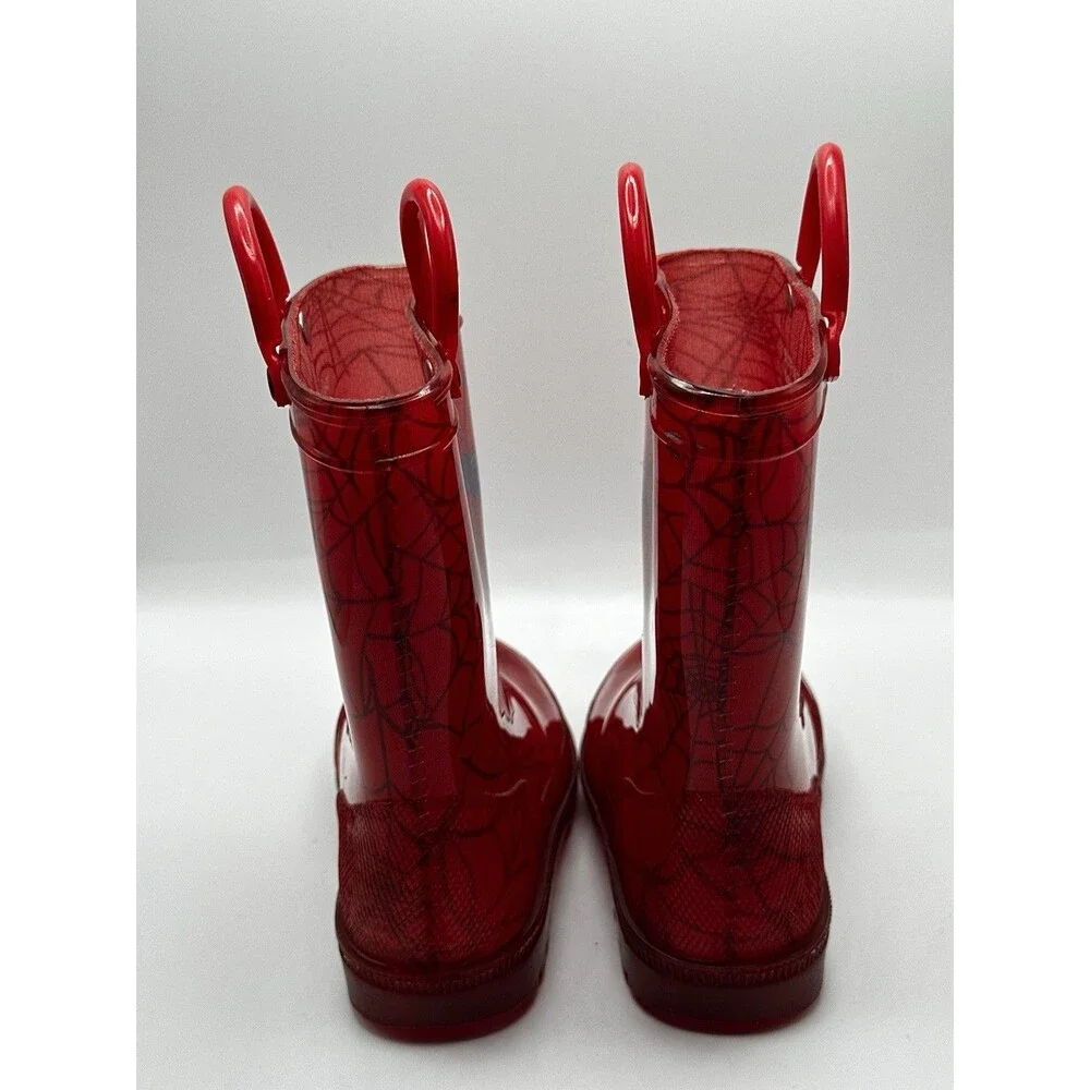 Spider-Man Toddler Size 8 Red Rain Boots Marvel Spiderman Handles Unisex Lot